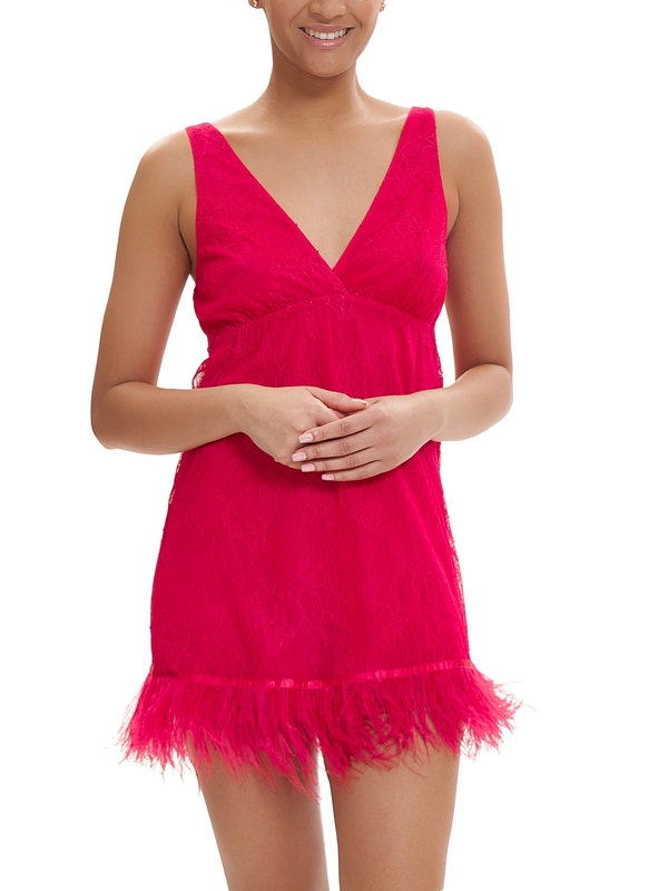 Jasmine Lace Chemise with Feather Trim LE23